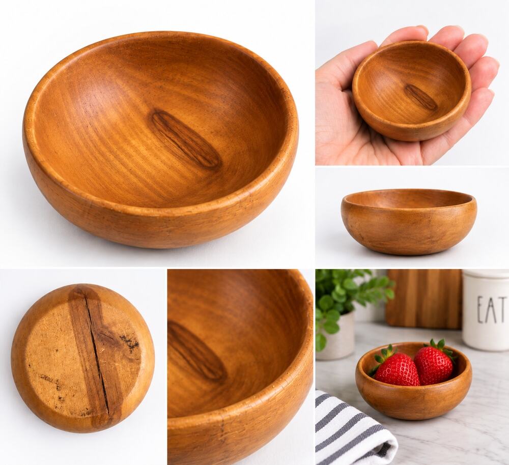 Small Rustic Wooden Bowl – Natural Wood Grain